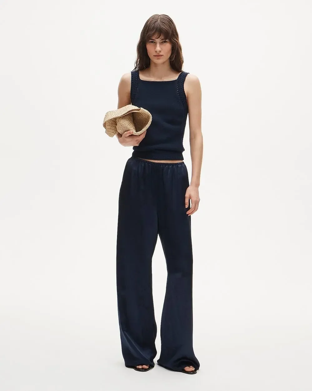 J. Crew Womens Petite Cosmo Pant Stretch In Luster Charmeuse Navy Size S NWT